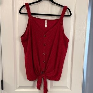 Red lace tie front tank top.